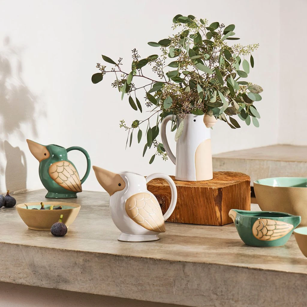 Pichet Oiseau En Grès Blanc 1.1L - Calao 2 Pichet Oiseau En Grès Blanc 1.1L - Calao – Image 2