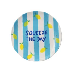 Assiette à Dessert En Céramique Rayée Bleu Et Blanc D18.5cm