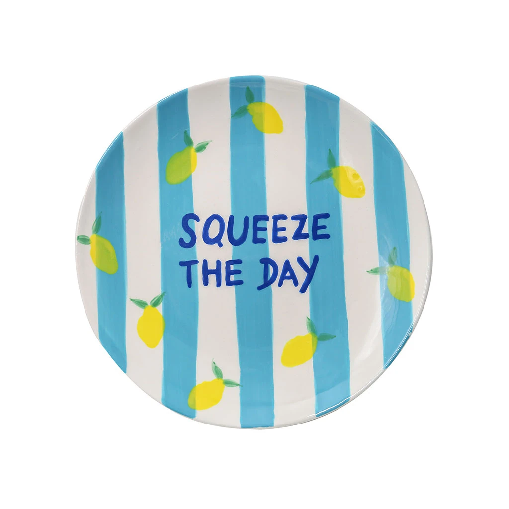 Assiette à Dessert En Céramique Rayée Bleu Et Blanc D18.5cm 1 Assiette à Dessert En Céramique Rayée Bleu Et Blanc D18.5cm