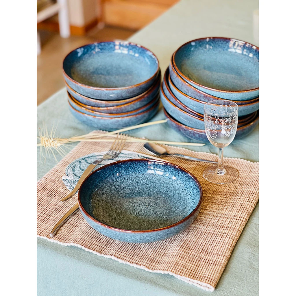 Assiette Creuse En Grès Bleu D19cm - Volga 2 Assiette Creuse En Grès Bleu D19cm - Volga – Image 2