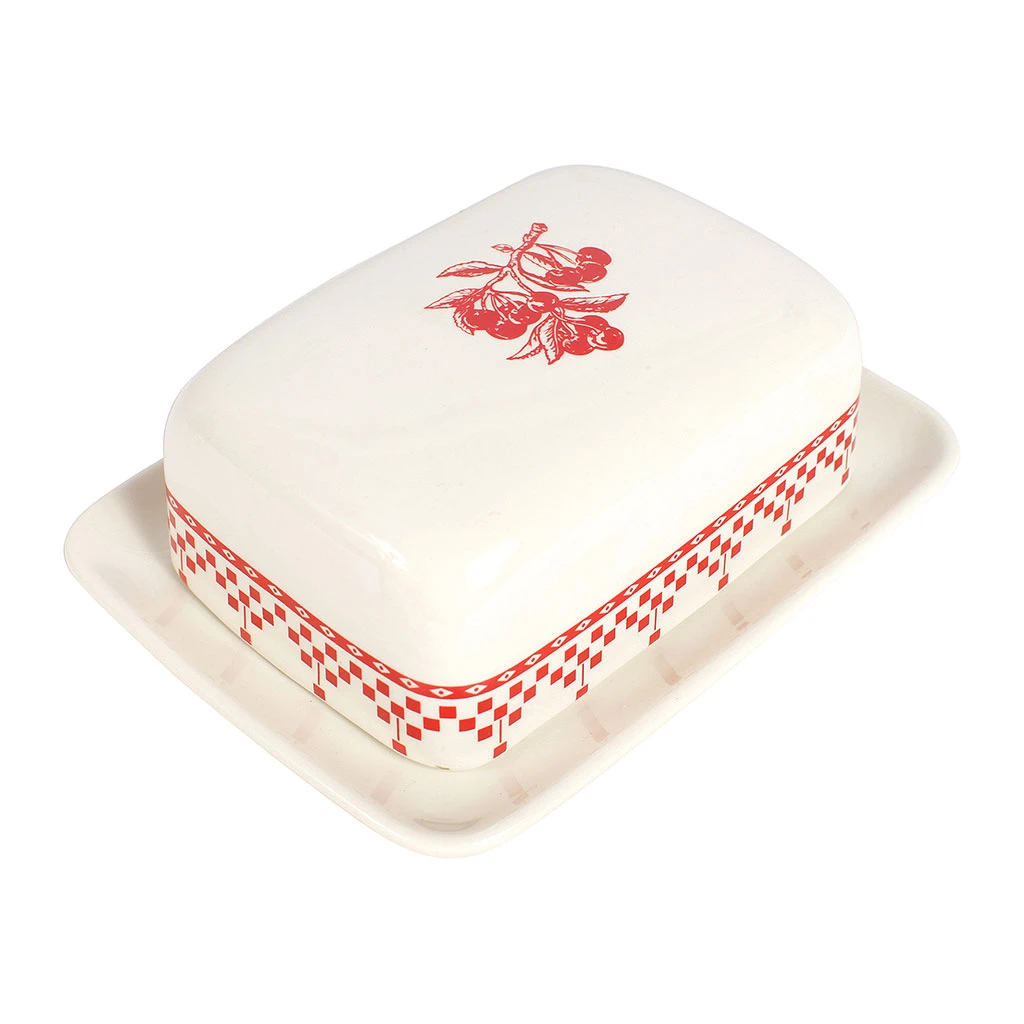 Beurrier En Faïence Blanc Et Rouge - Damier 5 Beurrier En Faïence Blanc Et Rouge - Damier – Image 5