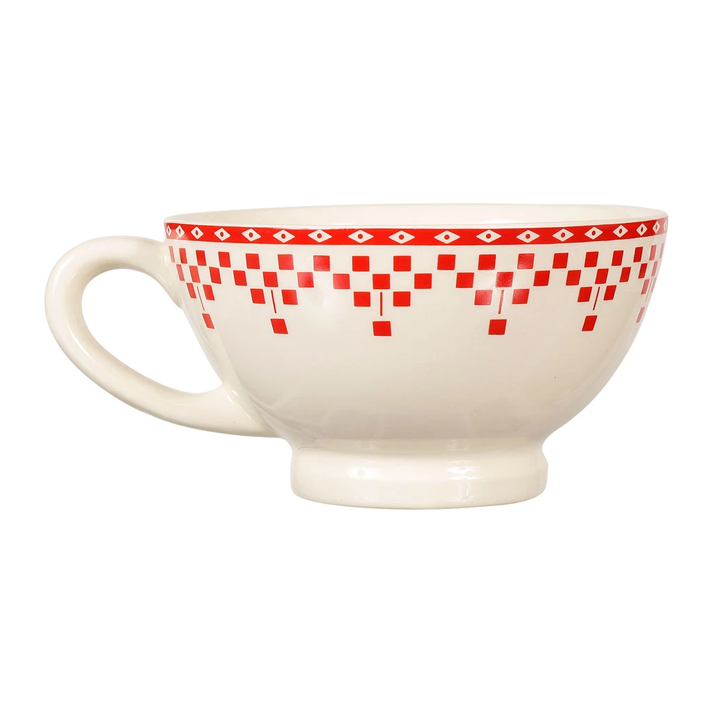 Bol Avec Anse Damier Rouge En Faïence 2 Bol Avec Anse Damier Rouge En Faïence – Image 2
