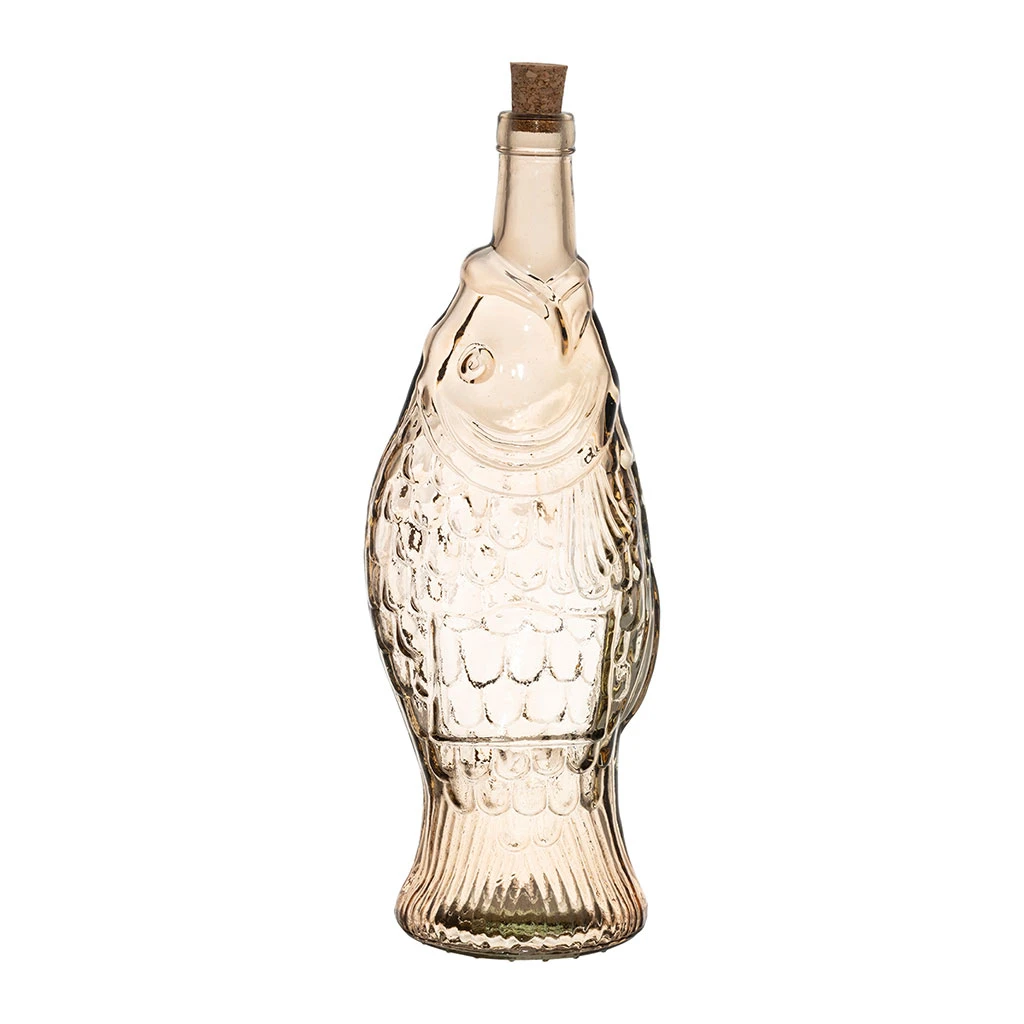 Bouteille Poisson En Verre Recyclé Sablé Fumé Rose Pâle 1.1L 1 Bouteille Poisson En Verre Recyclé Sablé Fumé Rose Pâle 1.1L