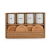 Coffret 4 Tasses En Faïence Blanc Avec Soucoupes En Bois 10cl