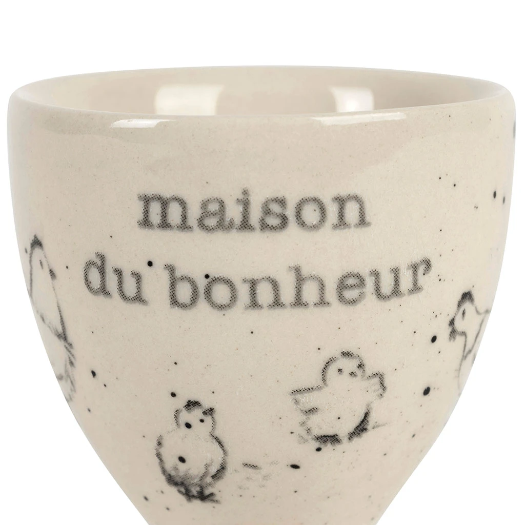 Coquetier Maison Du Bonheur En Grès Blanc Moucheté - La Ferme 2 Coquetier Maison Du Bonheur En Grès Blanc Moucheté - La Ferme – Image 2