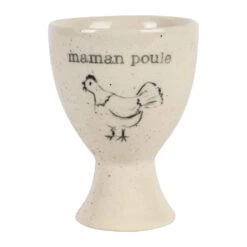 Coquetier Maman Poule En Grès Blanc Moucheté - La Ferme
