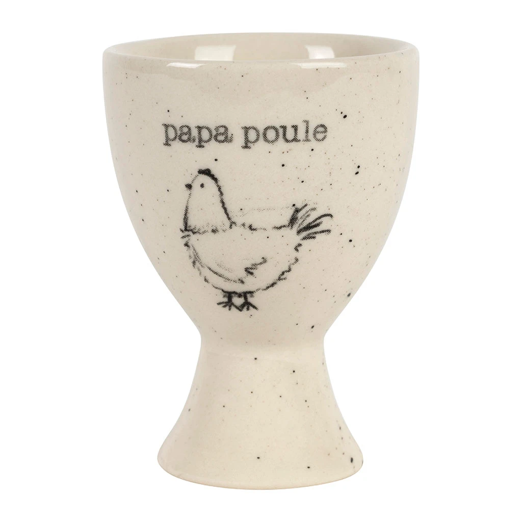 Coquetier Papa Poule En Grès Blanc Moucheté - La Ferme 1 Coquetier Papa Poule En Grès Blanc Moucheté - La Ferme
