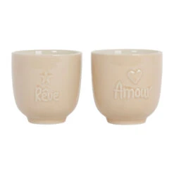Tasses X2 Beige 15cl En Grès - Famille
