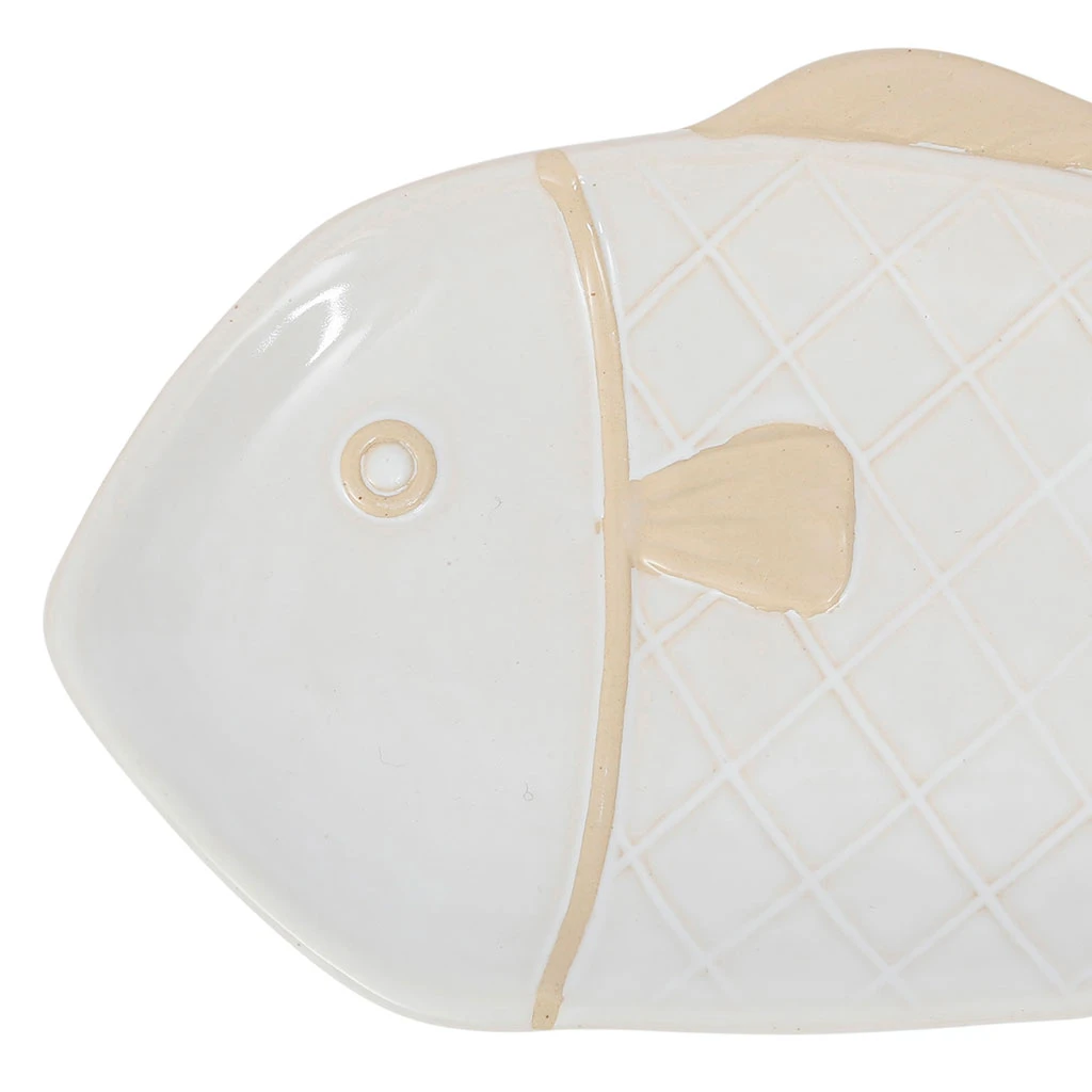 Lot De 2 Plats Poisson En Grès Blanc Et Bleu 31x14cm - Océan 2 Lot De 2 Plats Poisson En Grès Blanc Et Bleu 31x14cm - Océan – Image 2