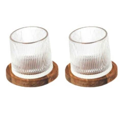 Lot De 2 Verres A Whisky Support Acacia D6xh7cm