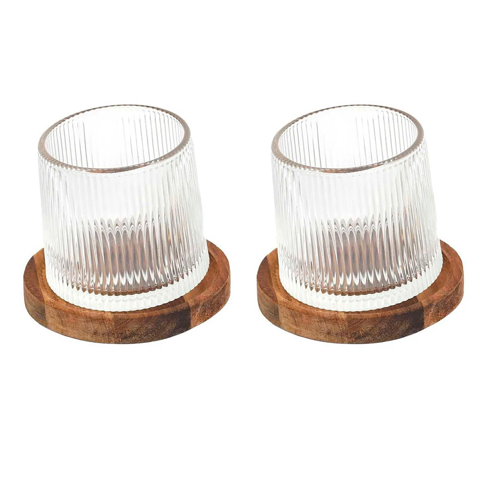 Lot De 2 Verres A Whisky Support Acacia D6xh7cm 1 Lot De 2 Verres A Whisky Support Acacia D6xh7cm