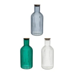 Lot De 3 Bouteilles En Verre Borosilicate Bleu émeraude Et Transparent 1.4L - Mycenes