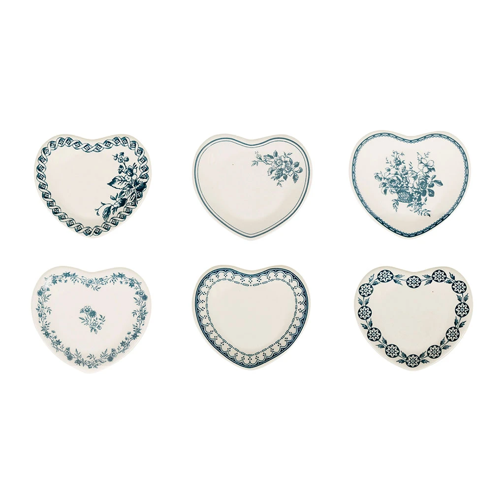 Lot De 6 Coupelles En Faïence Bleu Ancien - Mini Coeur 1 Lot De 6 Coupelles En Faïence Bleu Ancien - Mini Coeur