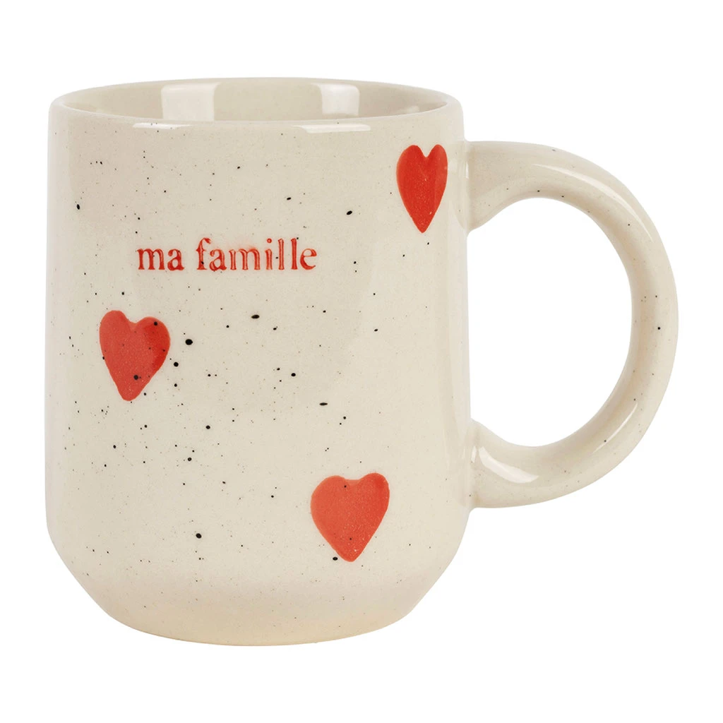 Mug En Grès Blanc Et Rouge Moucheté 35cl - Famille 1 Mug En Grès Blanc Et Rouge Moucheté 35cl - Famille