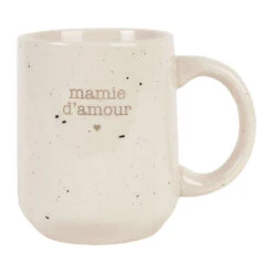 Mug Mamie En Grès Blanc Moucheté 35cl - Bonheur Étoilé