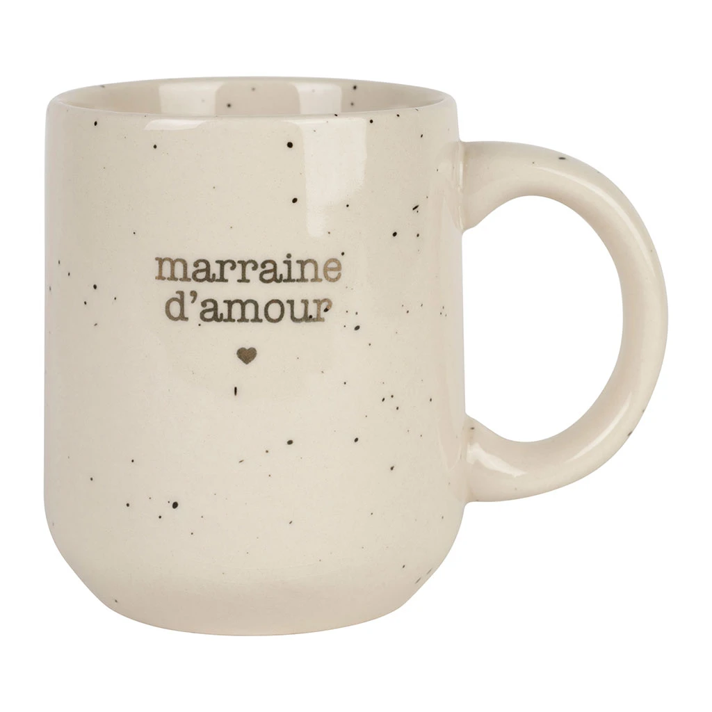 Mug Marraine En Grès Blanc Moucheté 35cl 1 Mug Marraine En Grès Blanc Moucheté 35cl