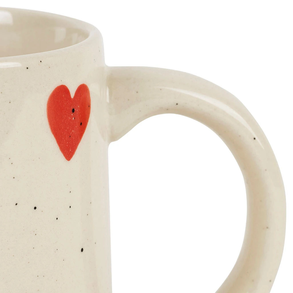 Mug Merci En Grès Blanc Et Rouge Moucheté 35cl - Famille 2 Mug Merci En Grès Blanc Et Rouge Moucheté 35cl - Famille – Image 2