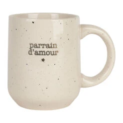 Mug Parrain En Grès Blanc Moucheté 35cl