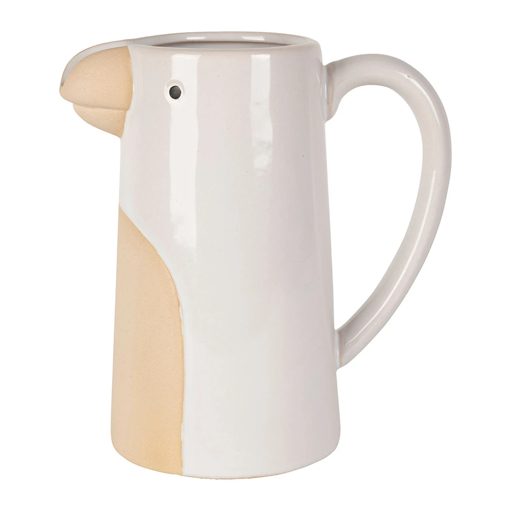 Pichet Oiseau En Grès Blanc 1.1L - Calao 1 Pichet Oiseau En Grès Blanc 1.1L - Calao
