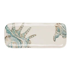 Plat à Cake En Faïence Bleu Et Beige - Bord De Mer