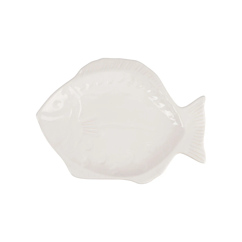 Plat Blanc 33.5x25cm En Faience - Poisson 1 Plat Blanc 33.5x25cm En Faience - Poisson