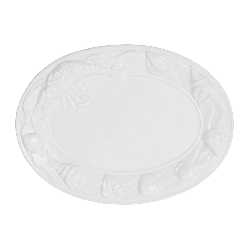 Plat Ovale En Faïence Blanc 41x30cm - Poisson 1 Plat Ovale En Faïence Blanc 41x30cm - Poisson