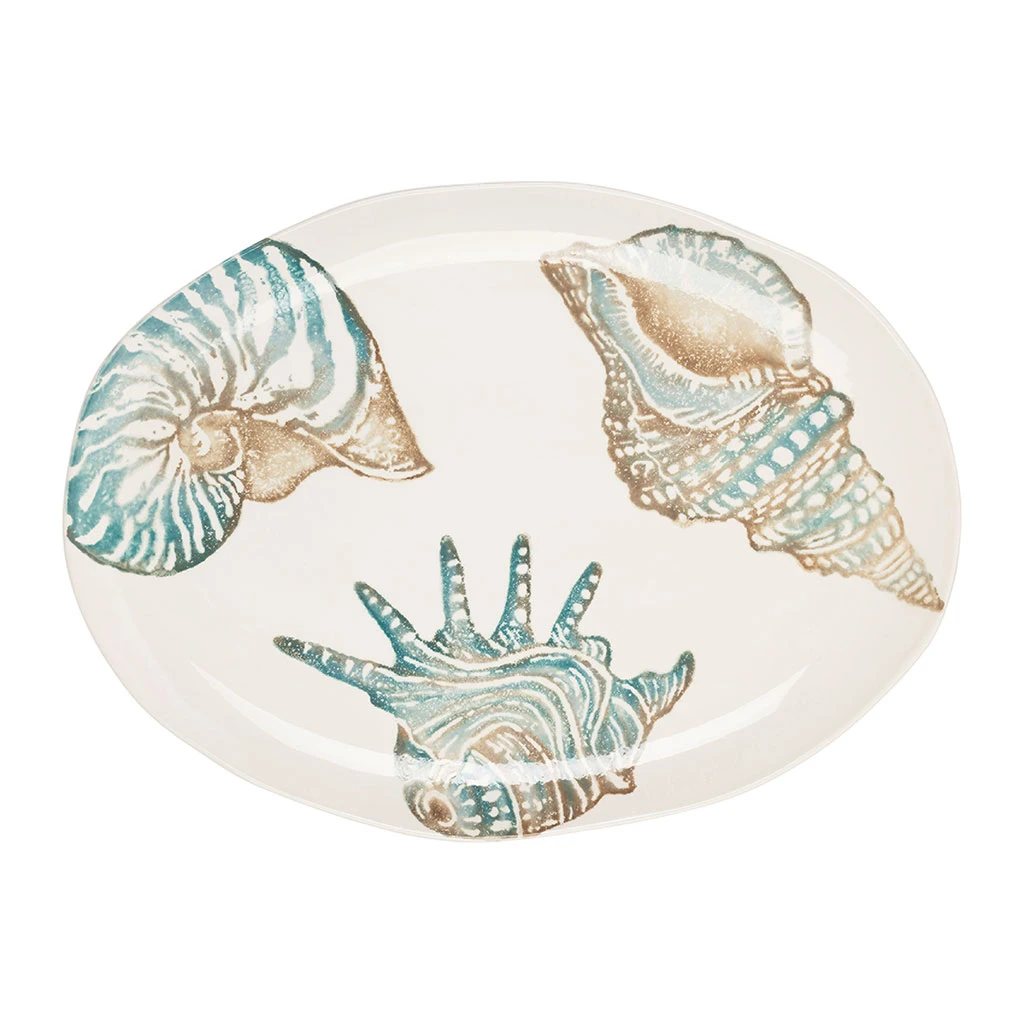 Plat Ovale En Faïence Bleu Et Beige - Bord De Mer 1 Plat Ovale En Faïence Bleu Et Beige - Bord De Mer