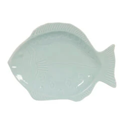 Plat Poisson En Faïence Vert D'eau 33x25cm - Poisson