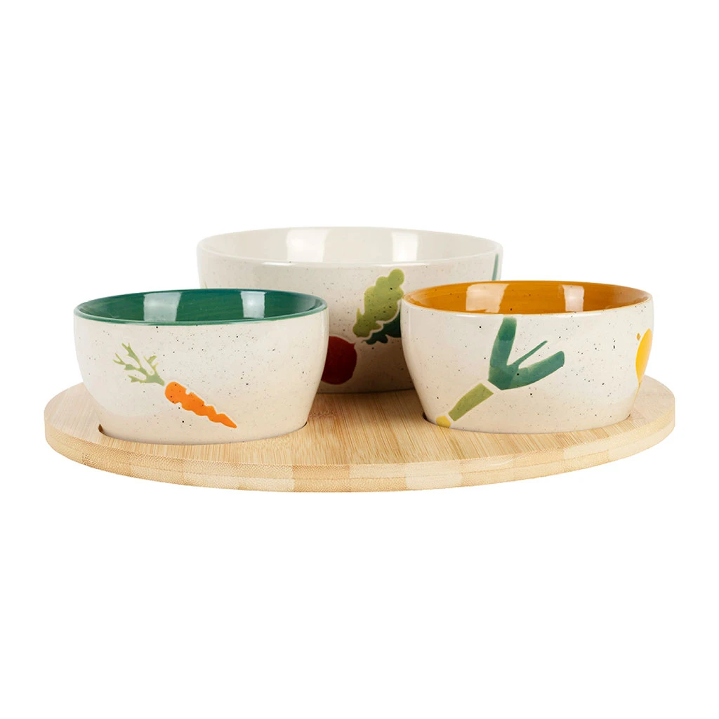 Plateau Avec 3 Coupelles En Grès Multicolore D26cm - P'tit Légume 1 Plateau Avec 3 Coupelles En Grès Multicolore D26cm - P'tit Légume