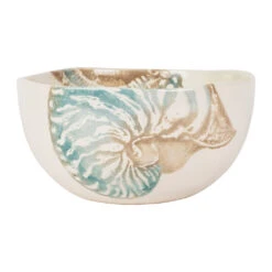 Saladier En Faïence Bleu Et Beige D24cm - Bord De Mer