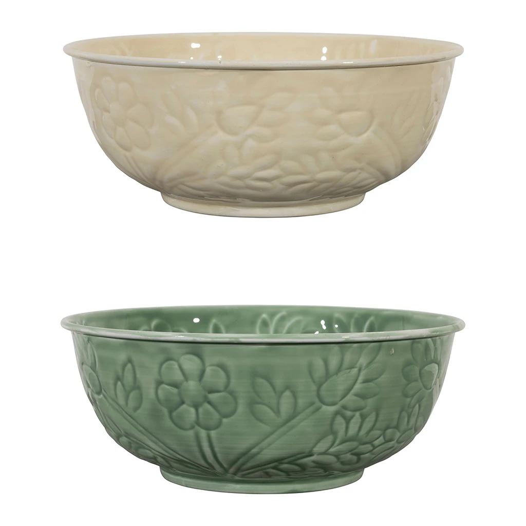 Saladier En Fer (x2) Ivoire Et Sauge D25cm - Floraly 1 Saladier En Fer (x2) Ivoire Et Sauge D25cm - Floraly