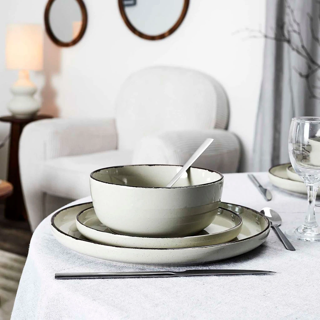 Service à Vaisselle 12 Pièces En Grès Et Céramique Beige 1 Service à Vaisselle 12 Pièces En Grès Et Céramique Beige