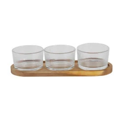 Set Apéritif Acacia Avec 3 Coupelles Verre 28x10cm
