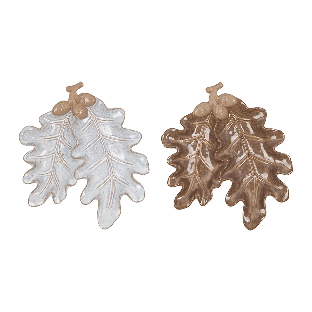 Set De 2 Plats 2 Compartiments En Grès Brun Et Blanc - Foret 1 Set De 2 Plats 2 Compartiments En Grès Brun Et Blanc - Foret