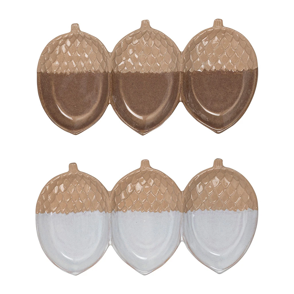 Set De 2 Plats 3 Compartiments En Grès Brun Et Blanc - Foret 1 Set De 2 Plats 3 Compartiments En Grès Brun Et Blanc - Foret