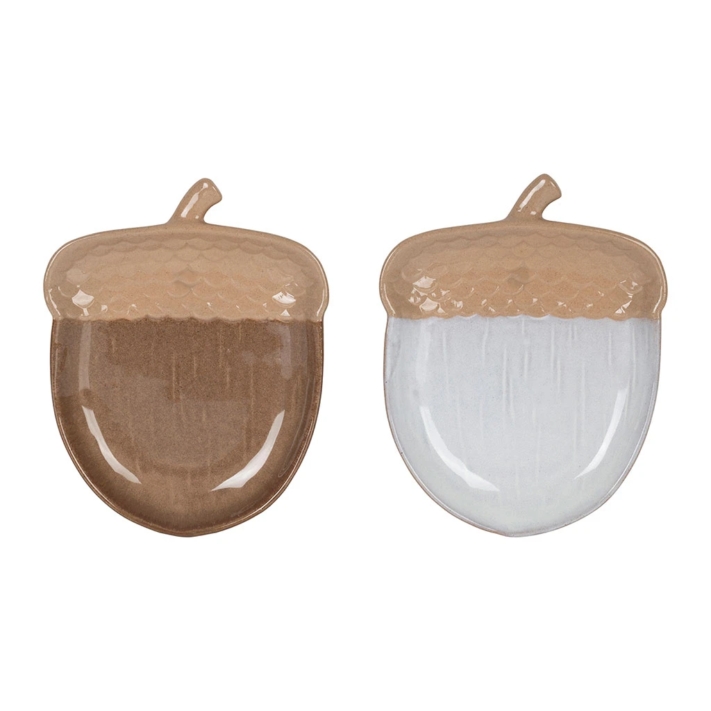 Set De 2 Plats En Grès Brun Et Blanc 14x19cm - Foret 1 Set De 2 Plats En Grès Brun Et Blanc 14x19cm - Foret