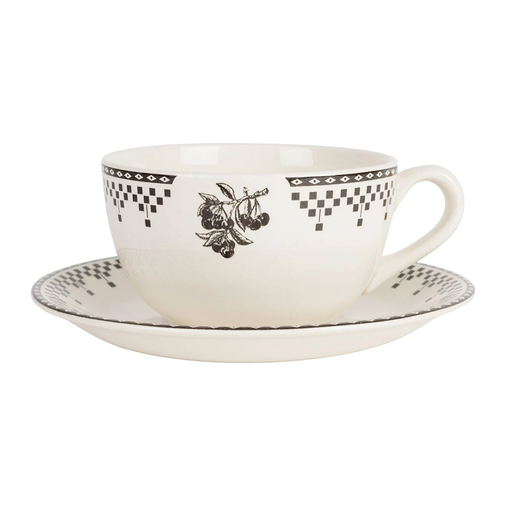 Tasse Et Sous Tasse En Faïence Anthracite 50cl - Damier 1 Tasse Et Sous Tasse En Faïence Anthracite 50cl - Damier