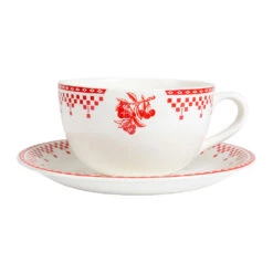 Tasse Et Sous-tasse En Faïence Damier Rouge - Campagne