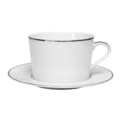 Tasse Et Sous-tasse En Porcelaine Blanc Et Platine - Ginger