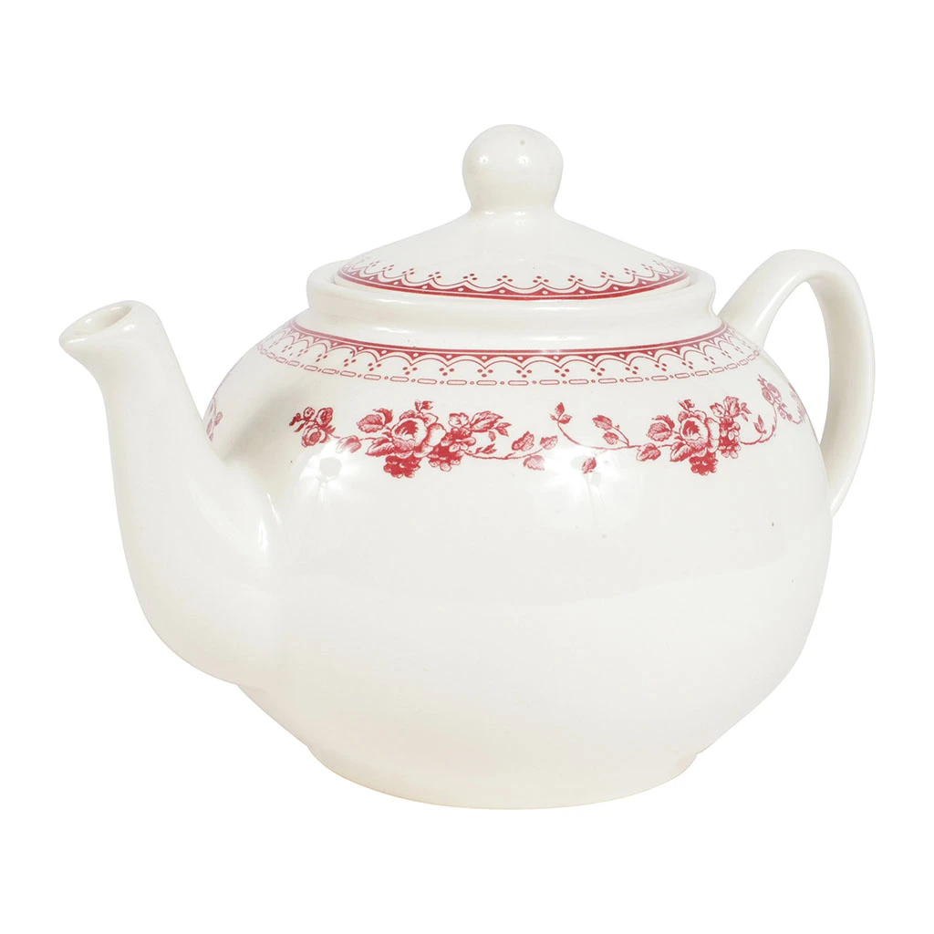 Théière Anglaise En Faïence Blanc Et Bordeaux - Faustine 2 Théière Anglaise En Faïence Blanc Et Bordeaux - Faustine – Image 2
