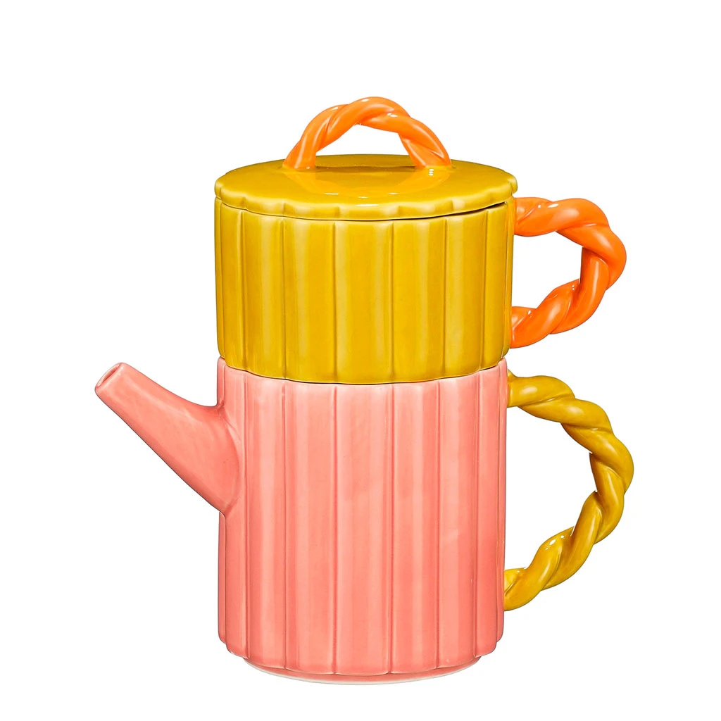 Théière Solitaire En Porcelaine Rose Et Jaune- Lizzy 1 Théière Solitaire En Porcelaine Rose Et Jaune- Lizzy